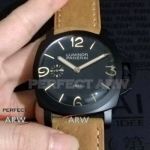 Perfect Replica Panerai Luminor 1950 3 Days Composite 47MM Watch - PAM00375 Black Case Black Dial Brown Leather Strap